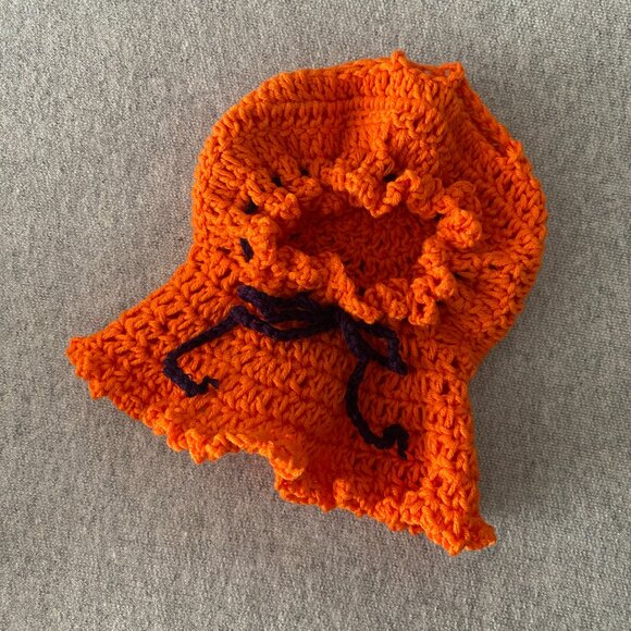 Handmade Crochet Orange Purple Hooded Cloak Outfit for 17cm Doll 1-Piece Set - Picture 5 of 5